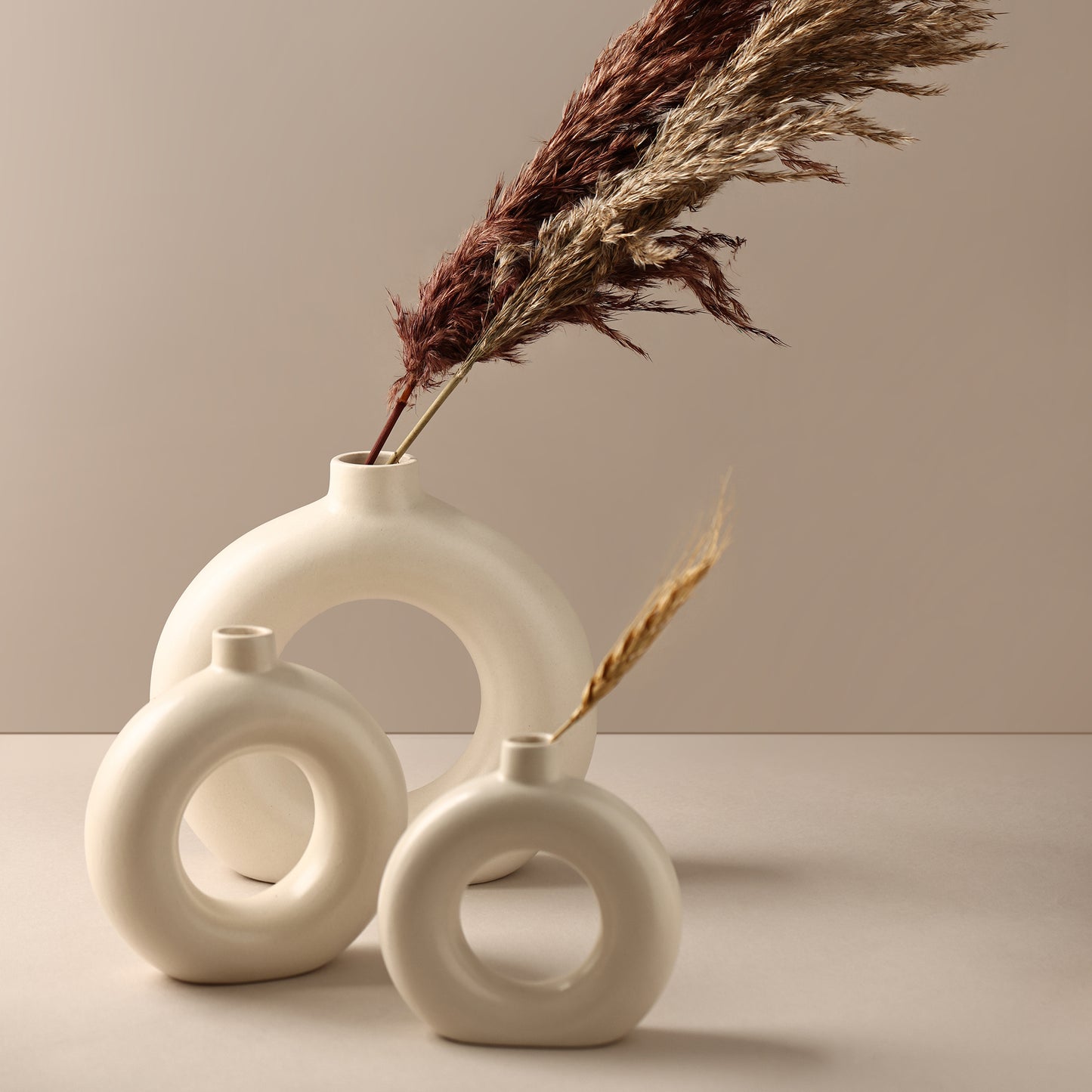 Ceramic Classic Donut Vase Set of 8" 6″ 5" – Minimalist Artistry for Modern Spaces