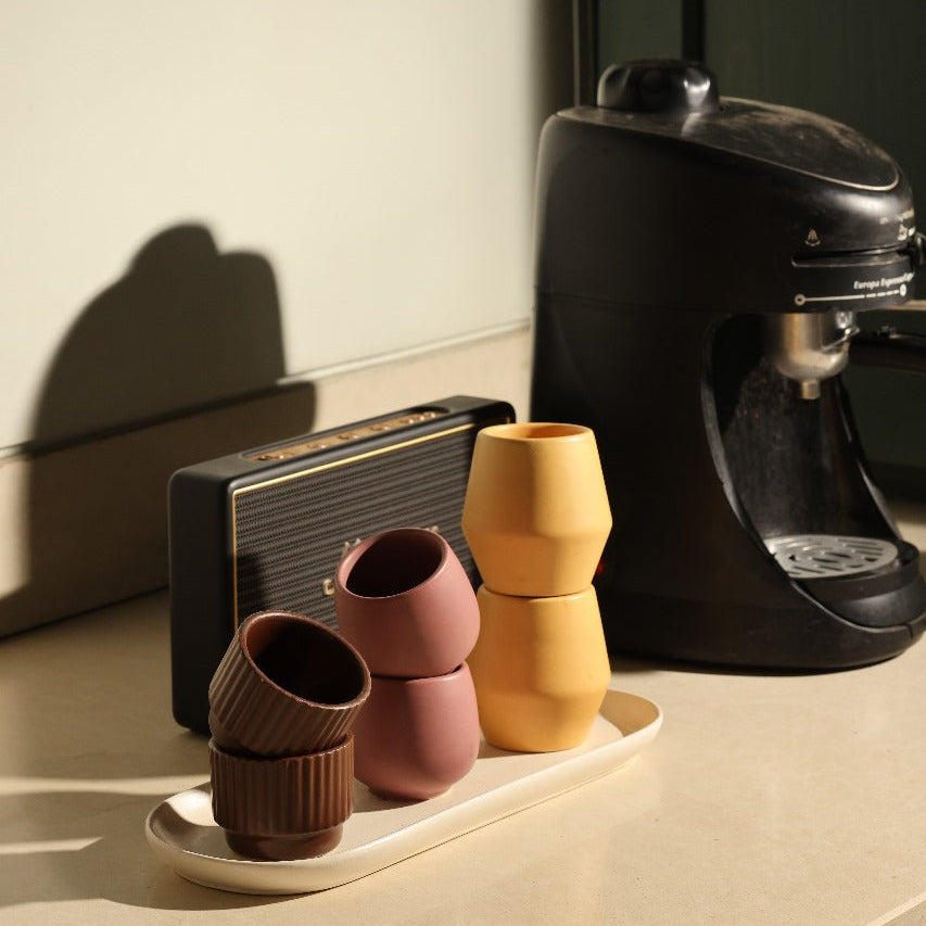OCHRE – Sculpted Ceramic Coffee Cup (Set of 2) works as a vase too