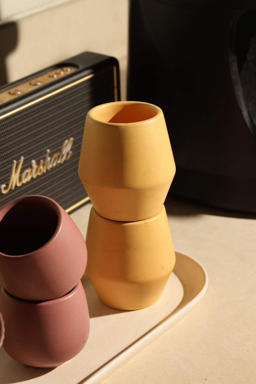 OCHRE – Sculpted Ceramic Coffee Cup (Set of 2) works as a vase too