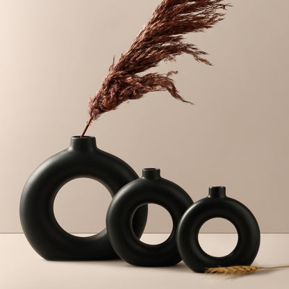 Ceramic Classic Donut Vase Set of 8" 6″ 5" – Minimalist Artistry for Modern Spaces