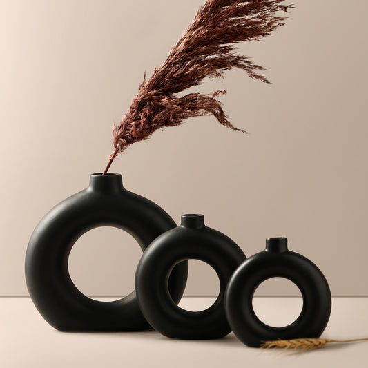 Ceramic Classic Donut Vase Set of 8" 6″ 5" – Minimalist Artistry for Modern Spaces