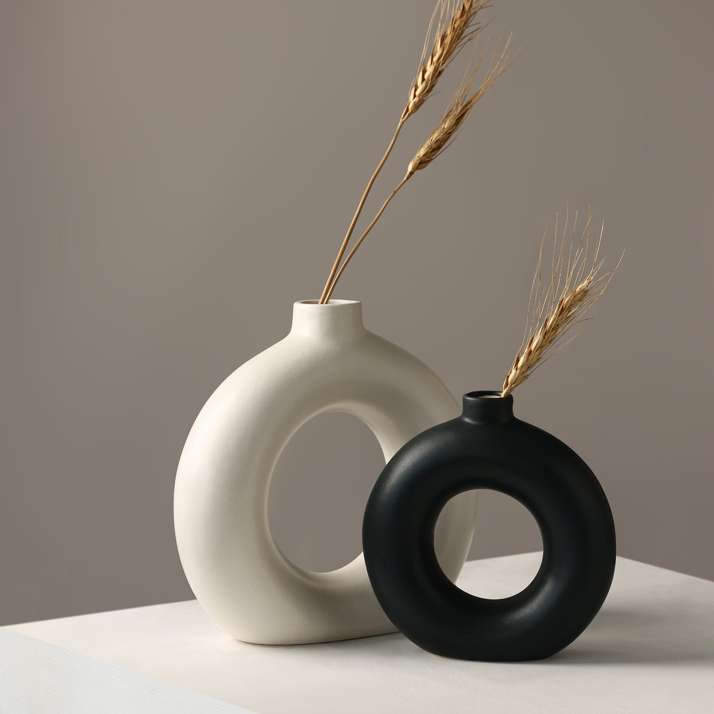 THE YIN-YANG CLASSIC DONUT SET - Handcrafted Ceramic Vase Set of Two (8" & 6″)