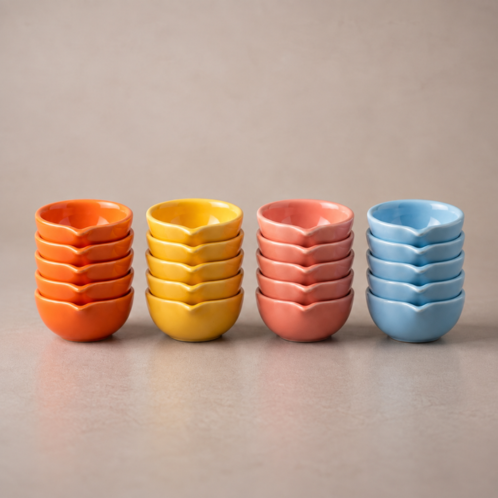 Multicolor Ceramic Diya — Set of 24