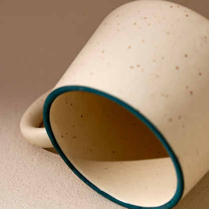Handcrafted Ceramic Cup – Iceberg White with Blue Rim