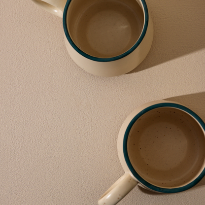 Handcrafted Ceramic Cup – Iceberg White with Blue Rim