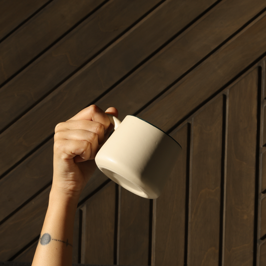 Handcrafted Ceramic Cup – Iceberg White with Blue Rim